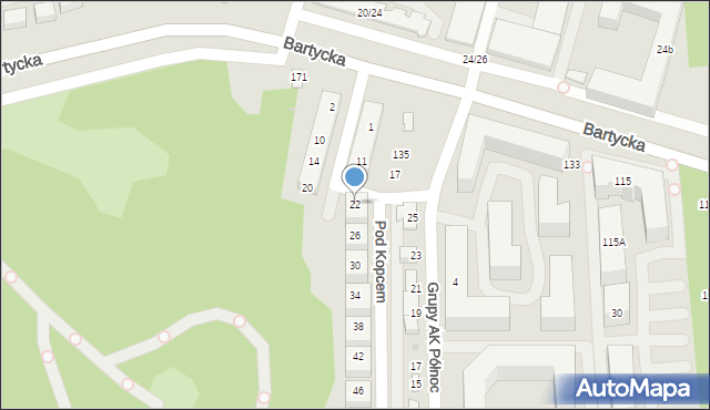 Warszawa, Pod Kopcem, 22, mapa Warszawy