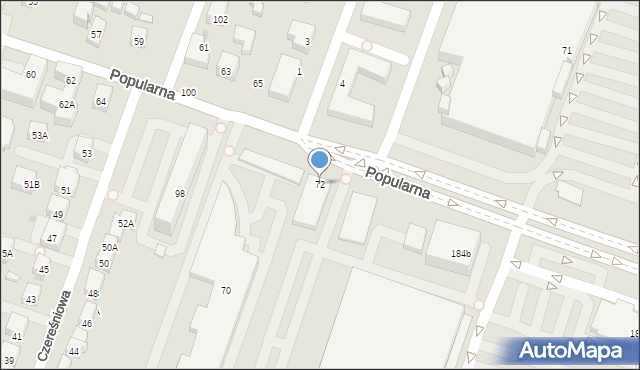 Warszawa, Popularna, 72, mapa Warszawy