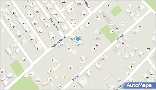 Warszawa, Podróżnicza, 12A, mapa Warszawy