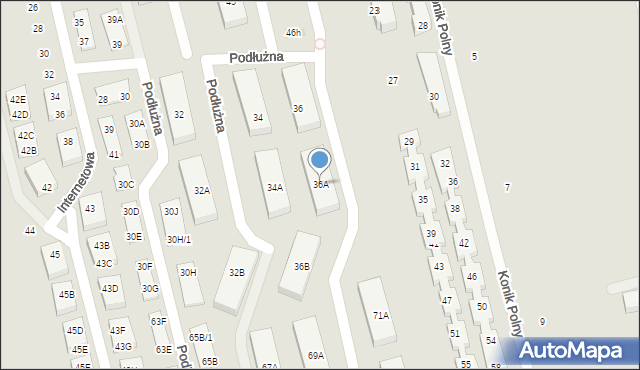 Warszawa, Podłużna, 36A, mapa Warszawy