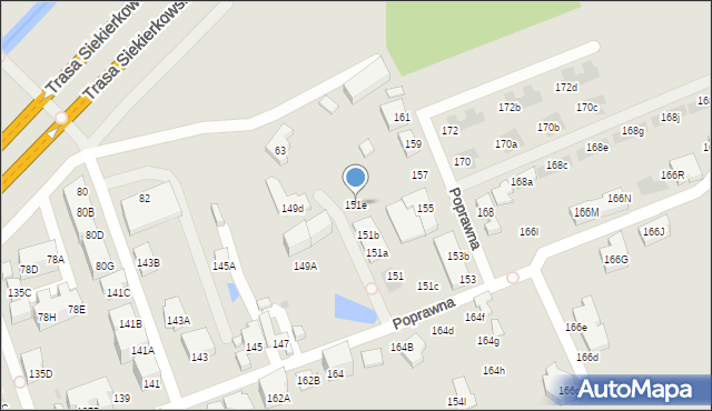 Warszawa, Poprawna, 151e, mapa Warszawy