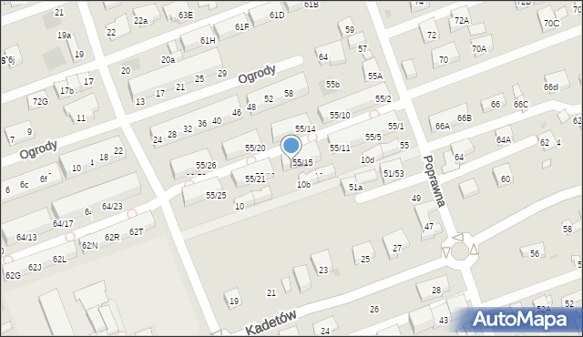 Warszawa, Poprawna, 55/17, mapa Warszawy