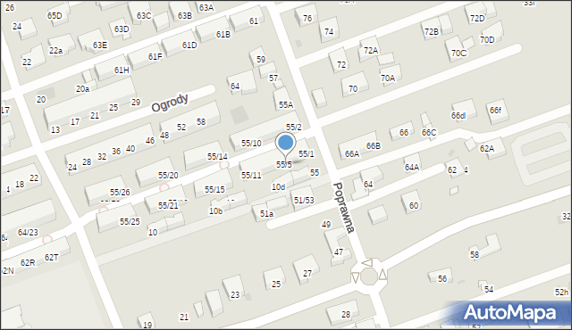 Warszawa, Poprawna, 55/5, mapa Warszawy