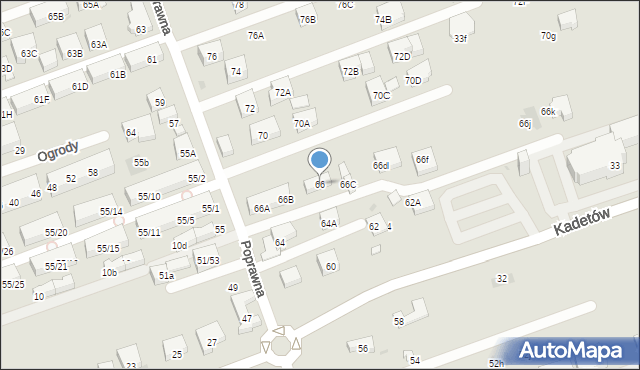 Warszawa, Poprawna, 66, mapa Warszawy