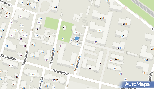 Warszawa, Podhajecka, 5, mapa Warszawy