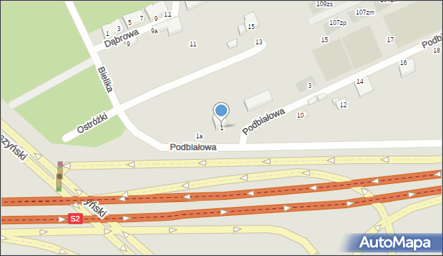 Warszawa, Podbiałowa, 1, mapa Warszawy