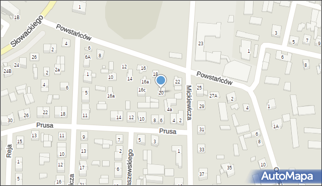 Węgrów, Powstańców, 20, mapa Węgrów
