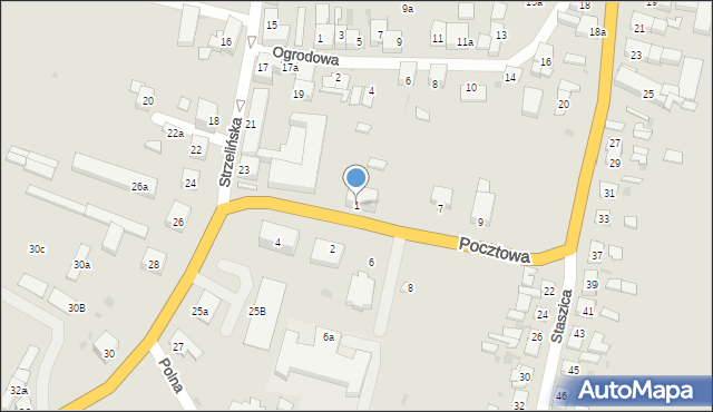 Wiązów, Pocztowa, 1, mapa Wiązów