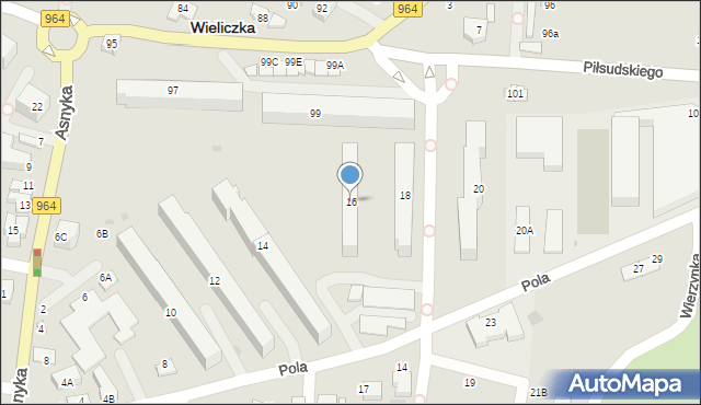 Wieliczka, Pola Wincentego, 16, mapa Wieliczka