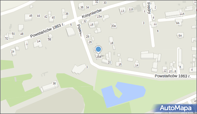 Wieluń, Powstańców 1863 r., 20A, mapa Wieluń