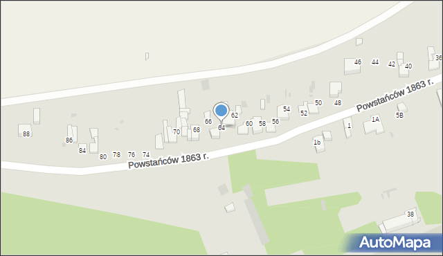 Wieluń, Powstańców 1863 r., 64, mapa Wieluń