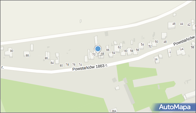Wieluń, Powstańców 1863 r., 68a, mapa Wieluń