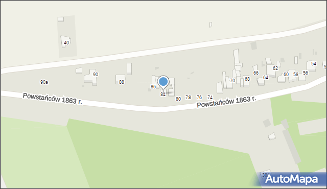 Wieluń, Powstańców 1863 r., 84, mapa Wieluń