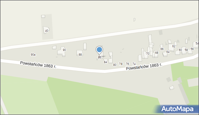 Wieluń, Powstańców 1863 r., 86, mapa Wieluń