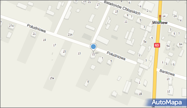 Wiśniew, Południowa, 11, mapa Wiśniew