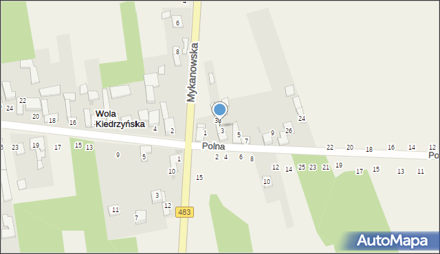 Wola Kiedrzyńska, Polna, 3a, mapa Wola Kiedrzyńska