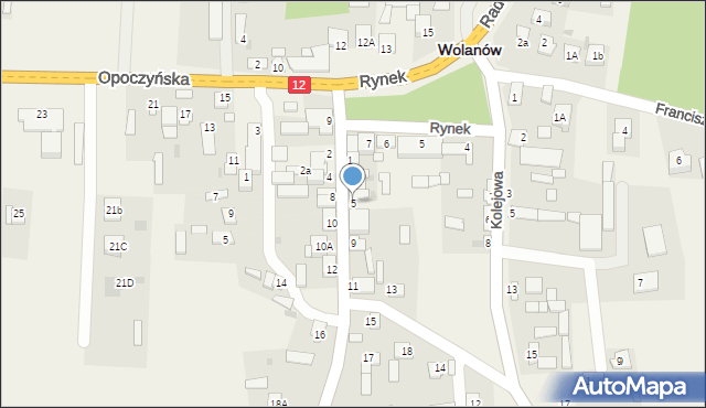 Wolanów, Polna, 5, mapa Wolanów