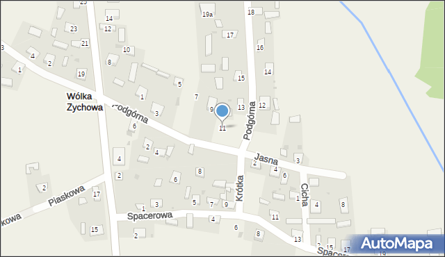 Wólka Zychowa, Podgórna, 11, mapa Wólka Zychowa