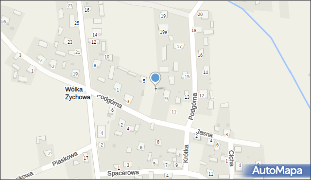 Wólka Zychowa, Podgórna, 7, mapa Wólka Zychowa