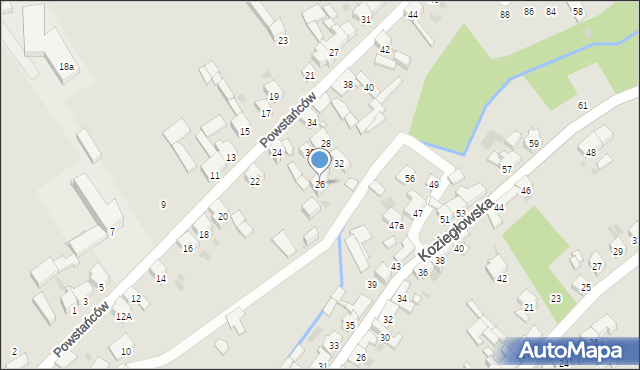 Woźniki, Powstańców, 26, mapa Woźniki