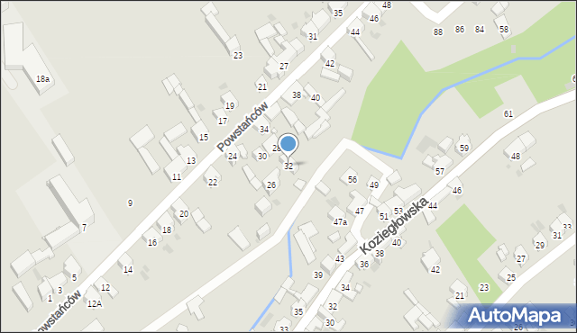 Woźniki, Powstańców, 32, mapa Woźniki
