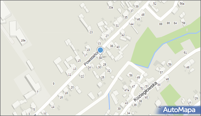 Woźniki, Powstańców, 34, mapa Woźniki