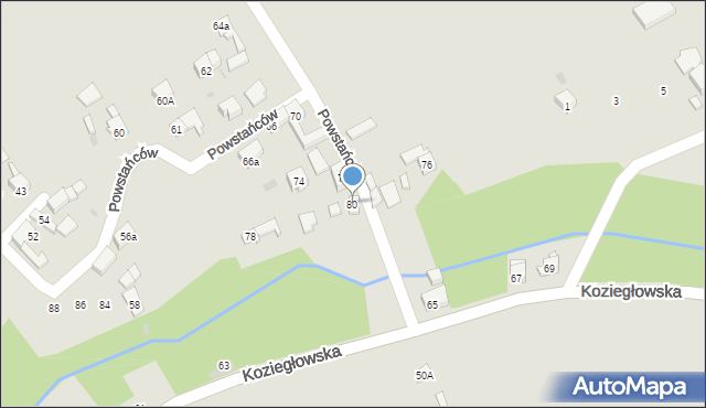 Woźniki, Powstańców, 80, mapa Woźniki
