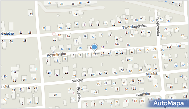 Wrocław, Postolińska, 13, mapa Wrocławia