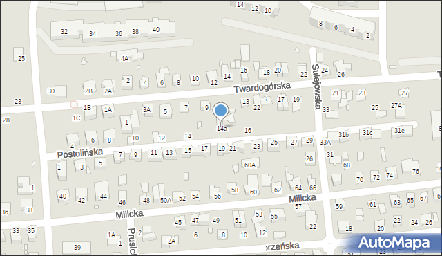 Wrocław, Postolińska, 14a, mapa Wrocławia