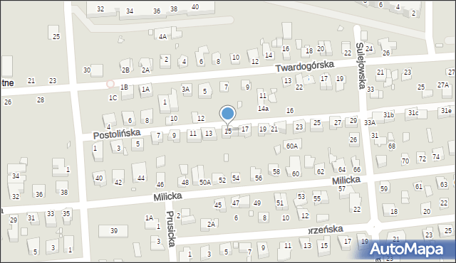 Wrocław, Postolińska, 15, mapa Wrocławia