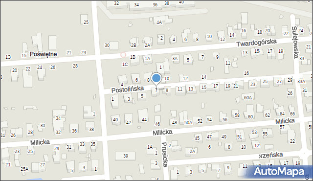 Wrocław, Postolińska, 7, mapa Wrocławia