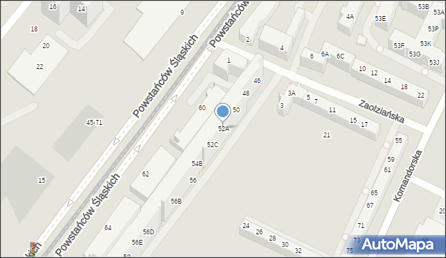 Wrocław, Powstańców Śląskich, 52A, mapa Wrocławia