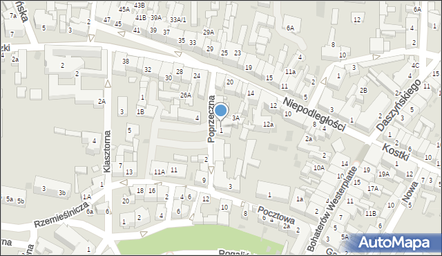 Wschowa, Poprzeczna, 1, mapa Wschowa