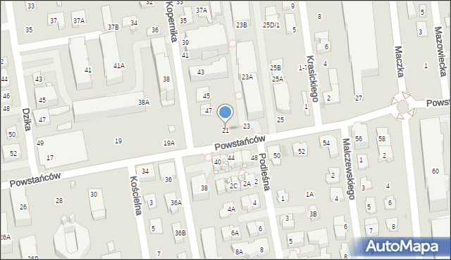 Ząbki, Powstańców, 21, mapa Ząbki