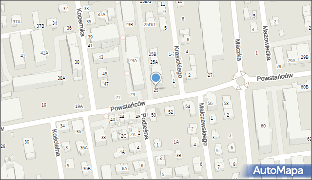 Ząbki, Powstańców, 25, mapa Ząbki
