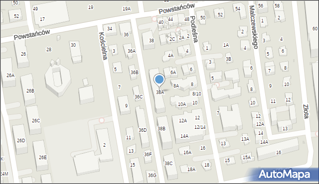 Ząbki, Powstańców, 38A, mapa Ząbki