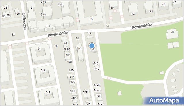 Ząbki, Powstańców, 74B, mapa Ząbki