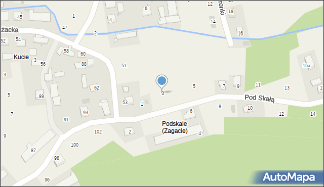 Zagacie, Pod Skałą, 3, mapa Zagacie