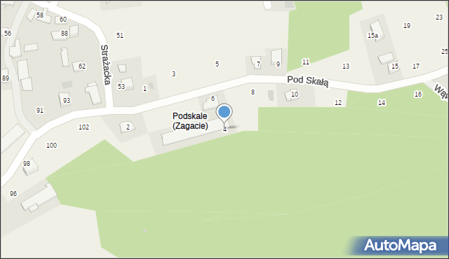 Zagacie, Pod Skałą, 4, mapa Zagacie