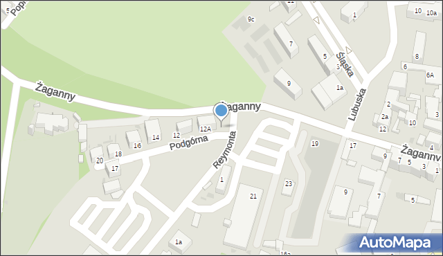 Żagań, Podgórna, 10, mapa Żagań