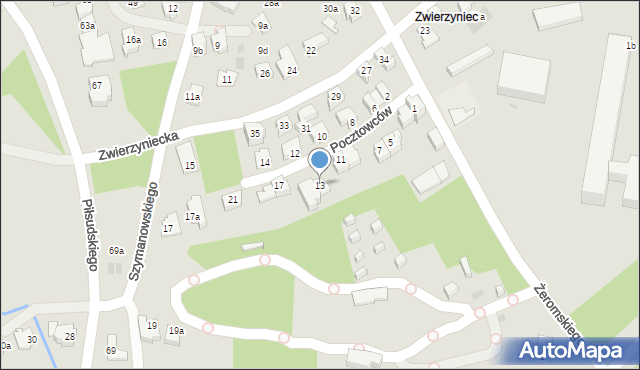 Zakopane, Pocztowców, 13, mapa Zakopanego