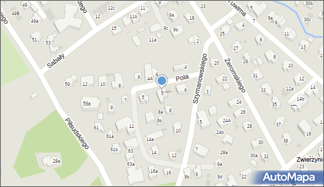 Zakopane, Pola Wincentego, 3, mapa Zakopanego