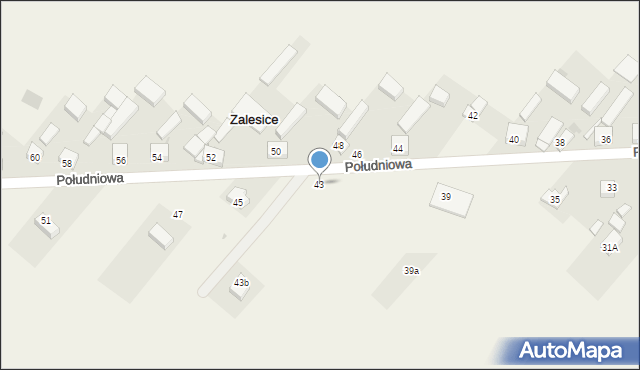 Zalesice, Południowa, 43, mapa Zalesice