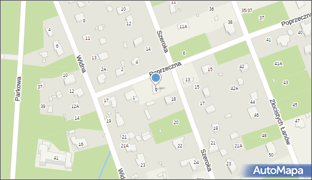 Zalesie Górne, Poprzeczna, 9, mapa Zalesie Górne