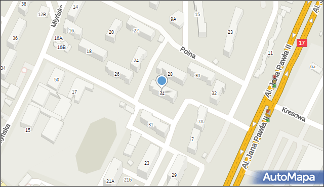 Zamość, Polna, 34, mapa Zamościa