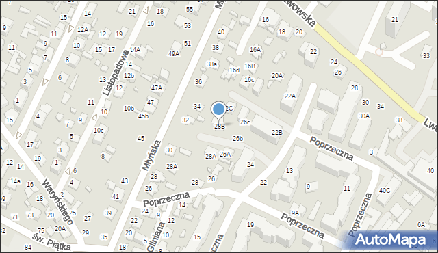 Zamość, Poprzeczna, 28B, mapa Zamościa