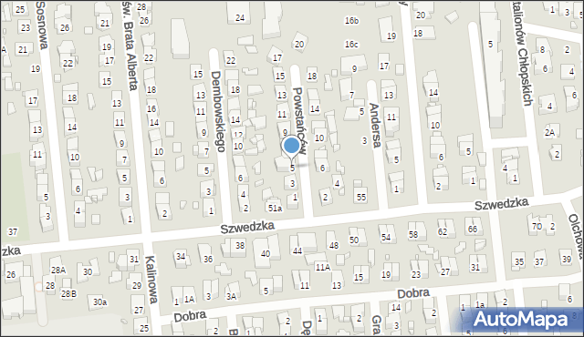 Zamość, Powstańców, 5, mapa Zamościa