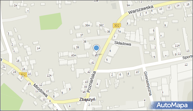 Zbąszyń, Poznańska, 40, mapa Zbąszyń