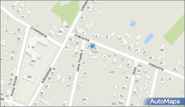 Zelów, Północna, 5a, mapa Zelów