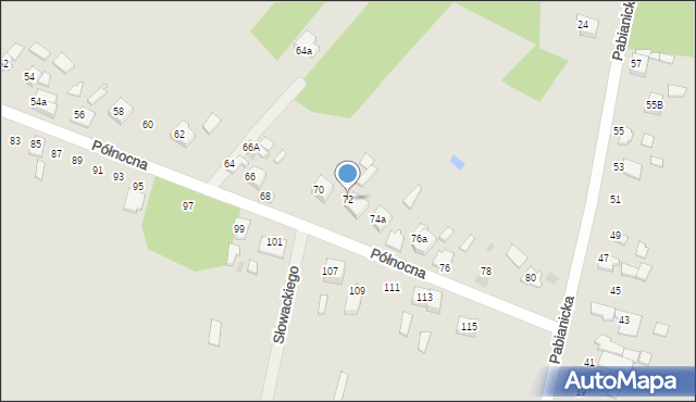 Zelów, Północna, 72, mapa Zelów